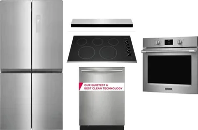 5 Piece Package Includes Refrigerator, Cooktop, Wall Oven, Hood And Dishwasher