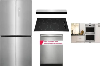 5 Piece Package Includes Refrigerator, Cooktop, Wall Oven, Hood And Dishwasher