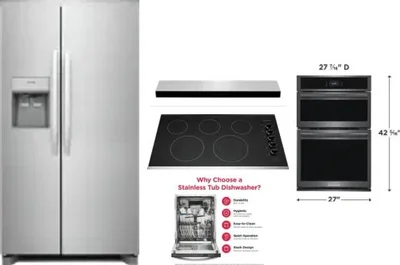 5 Piece Package Includes Refrigerator, Cooktop, Wall Oven, Hood And Dishwasher