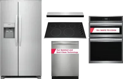 5 Piece Package Includes Refrigerator, Cooktop, Wall Oven, Hood And Dishwasher