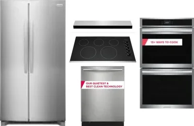5 Piece Package Includes Refrigerator, Cooktop, Wall Oven, Hood And Dishwasher