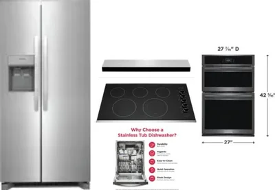 5 Piece Package Includes Refrigerator, Cooktop, Wall Oven, Hood And Dishwasher
