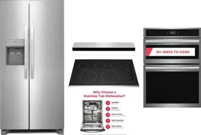 5 Piece Package Includes Refrigerator, Cooktop, Wall Oven, Hood And Dishwasher
