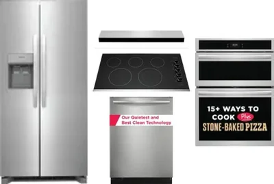 5 Piece Package Includes Refrigerator, Cooktop, Wall Oven, Hood And Dishwasher