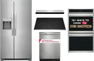 5 Piece Package Includes Refrigerator, Cooktop, Wall Oven, Hood And Dishwasher