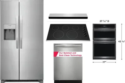 5 Piece Package Includes Refrigerator, Cooktop, Wall Oven, Hood And Dishwasher