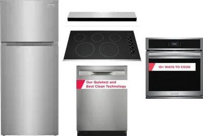5 Piece Package Includes Refrigerator, Cooktop, Wall Oven, Hood And Dishwasher
