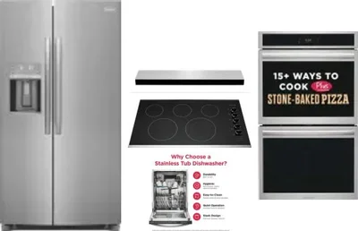 5 Piece Package Includes Refrigerator, Cooktop, Wall Oven, Hood And Dishwasher