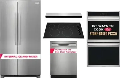 5 Piece Package Includes Refrigerator, Cooktop, Wall Oven, Hood And Dishwasher