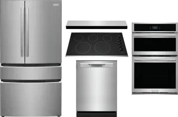 5 Piece Package Includes Refrigerator, Cooktop, Wall Oven, Hood And Dishwasher