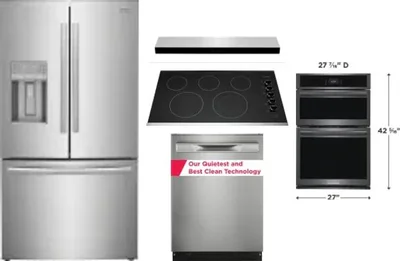5 Piece Package Includes Refrigerator, Cooktop, Wall Oven, Hood And Dishwasher