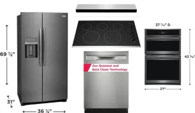 5 Piece Package Includes Refrigerator, Cooktop, Wall Oven, Hood And Dishwasher