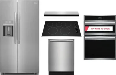 5 Piece Package Includes Refrigerator, Cooktop, Wall Oven, Hood And Dishwasher