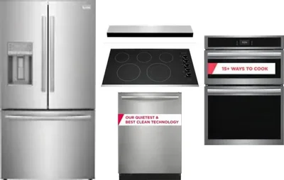 5 Piece Package Includes Refrigerator, Cooktop, Wall Oven, Hood And Dishwasher