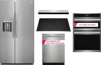 5 Piece Package Includes Refrigerator, Cooktop, Wall Oven, Hood And Dishwasher