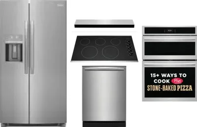 5 Piece Package Includes Refrigerator, Cooktop, Wall Oven, Hood And Dishwasher
