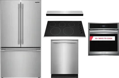 5 Piece Package Includes Refrigerator, Cooktop, Wall Oven, Hood And Dishwasher