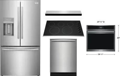 5 Piece Package Includes Refrigerator, Cooktop, Wall Oven, Hood And Dishwasher