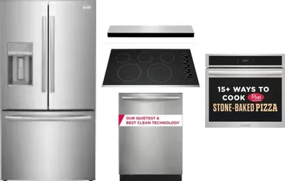 5 Piece Package Includes Refrigerator, Cooktop, Wall Oven, Hood And Dishwasher