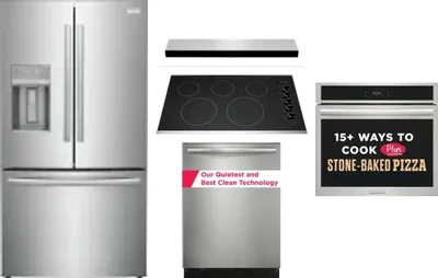 5 Piece Package Includes Refrigerator, Cooktop, Wall Oven, Hood And Dishwasher