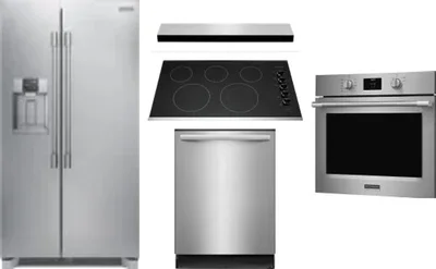 5 Piece Package Includes Refrigerator, Cooktop, Wall Oven, Hood And Dishwasher