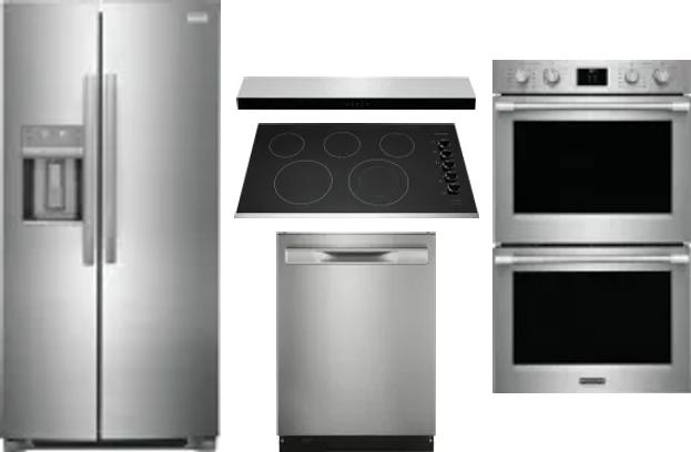 5 Piece Package Includes Refrigerator, Cooktop, Wall Oven, Hood And Dishwasher