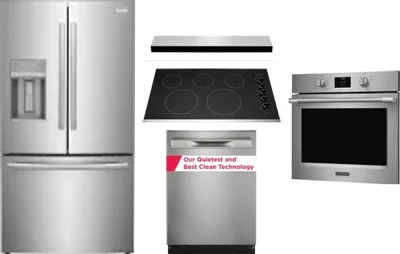 5 Piece Package Includes Refrigerator, Cooktop, Wall Oven, Hood And Dishwasher