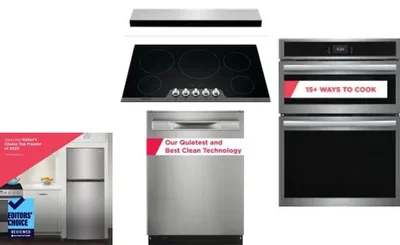 5 Piece Package Includes Refrigerator, Cooktop, Wall Oven, Hood And Dishwasher