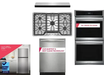 5 Piece Package Includes Refrigerator, Cooktop, Wall Oven, Hood And Dishwasher