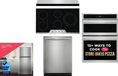 5 Piece Package Includes Refrigerator, Cooktop, Wall Oven, Hood And Dishwasher