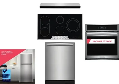 5 Piece Package Includes Refrigerator, Cooktop, Wall Oven, Hood And Dishwasher