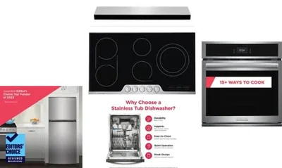 5 Piece Package Includes Refrigerator, Cooktop, Wall Oven, Hood And Dishwasher