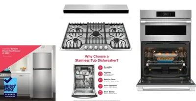 5 Piece Package Includes Refrigerator, Cooktop, Wall Oven, Hood And Dishwasher