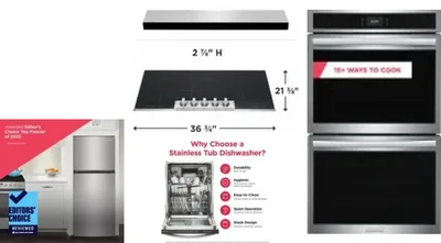 5 Piece Package Includes Refrigerator, Cooktop, Wall Oven, Hood And Dishwasher