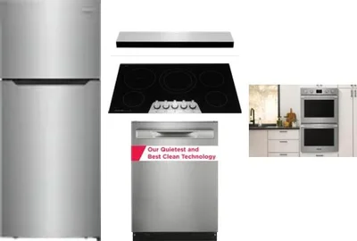 5 Piece Package Includes Refrigerator, Cooktop, Wall Oven, Hood And Dishwasher