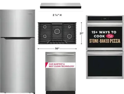 5 Piece Package Includes Refrigerator, Cooktop, Wall Oven, Hood And Dishwasher