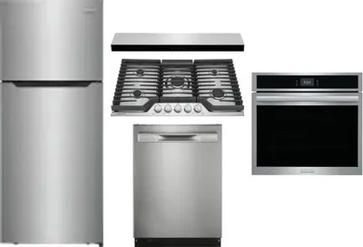 5 Piece Package Includes Refrigerator, Cooktop, Wall Oven, Hood And Dishwasher