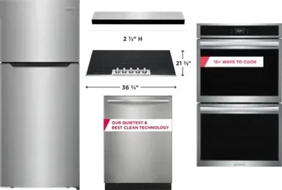 5 Piece Package Includes Refrigerator, Cooktop, Wall Oven, Hood And Dishwasher
