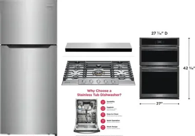 5 Piece Package Includes Refrigerator, Cooktop, Wall Oven, Hood And Dishwasher
