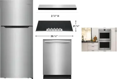 5 Piece Package Includes Refrigerator, Cooktop, Wall Oven, Hood And Dishwasher