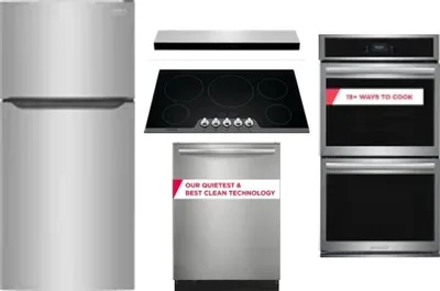 5 Piece Package Includes Refrigerator, Cooktop, Wall Oven, Hood And Dishwasher