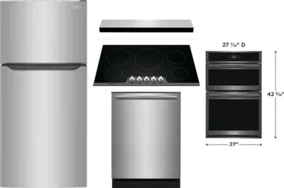 5 Piece Package Includes Refrigerator, Cooktop, Wall Oven, Hood And Dishwasher