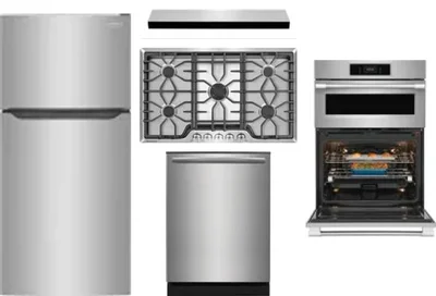 5 Piece Package Includes Refrigerator, Cooktop, Wall Oven, Hood And Dishwasher
