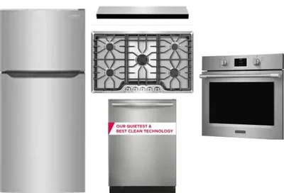 5 Piece Package Includes Refrigerator, Cooktop, Wall Oven, Hood And Dishwasher