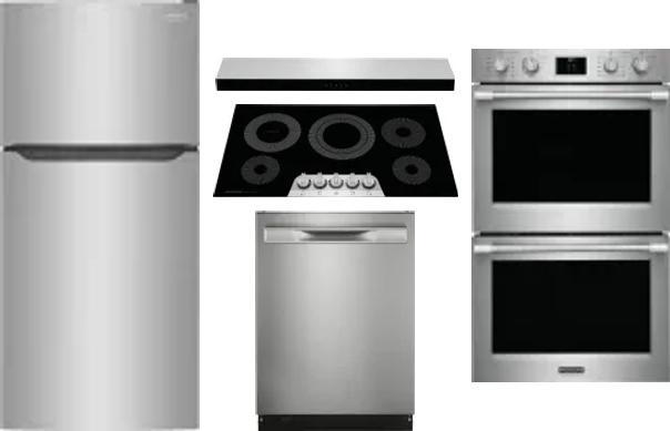 5 Piece Package Includes Refrigerator, Cooktop, Wall Oven, Hood And Dishwasher
