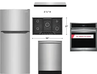 5 Piece Package Includes Refrigerator, Cooktop, Wall Oven, Hood And Dishwasher