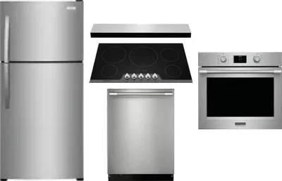 5 Piece Package Includes Refrigerator, Cooktop, Wall Oven, Hood And Dishwasher