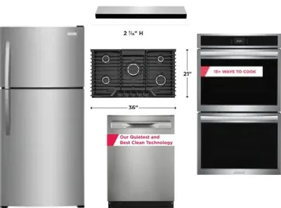 5 Piece Package Includes Refrigerator, Cooktop, Wall Oven, Hood And Dishwasher