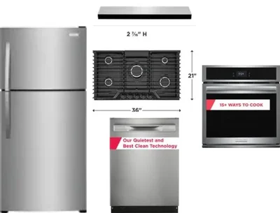 5 Piece Package Includes Refrigerator, Cooktop, Wall Oven, Hood And Dishwasher
