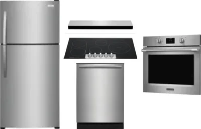 5 Piece Package Includes Refrigerator, Cooktop, Wall Oven, Hood And Dishwasher